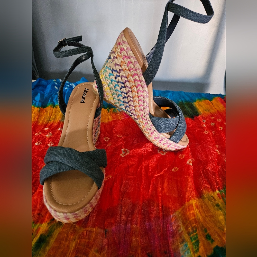 NWTs Denim Wedge Sandals - Multicolor